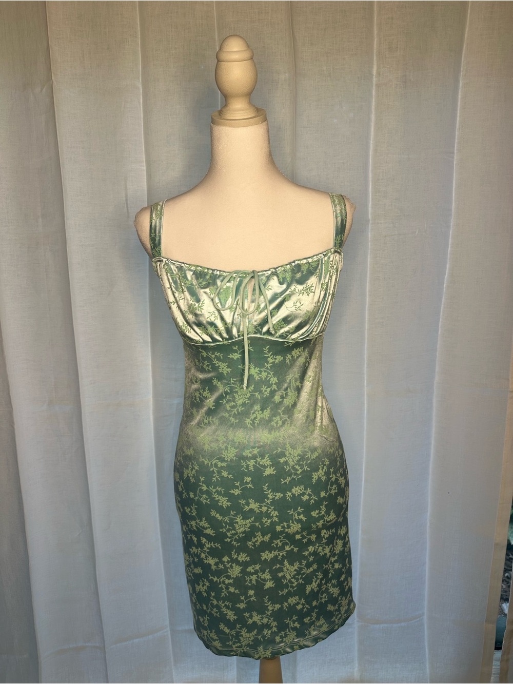 Ice Blue Satin Floral Slip Dress-